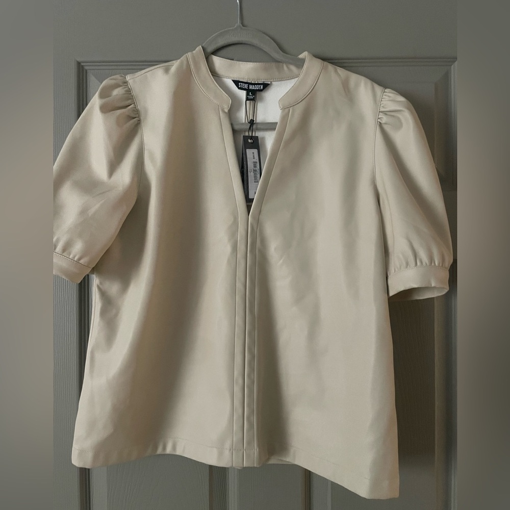 Steve Madden Roxanne Short Sleeve Faux Leather Top